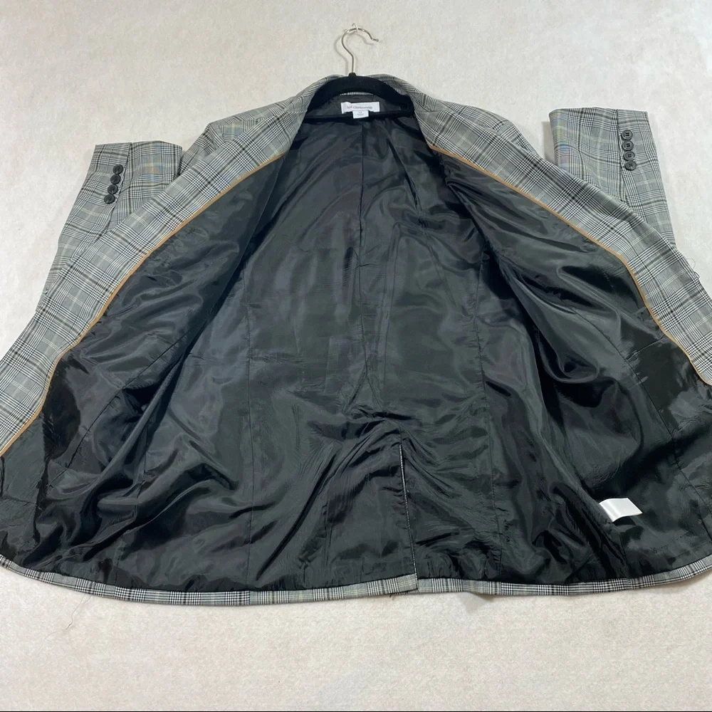 Glen Check Plaid Pant Suit Blazer Paper Bag Waist Pant Liz Claiborne Gray Black - Picture 12 of 16